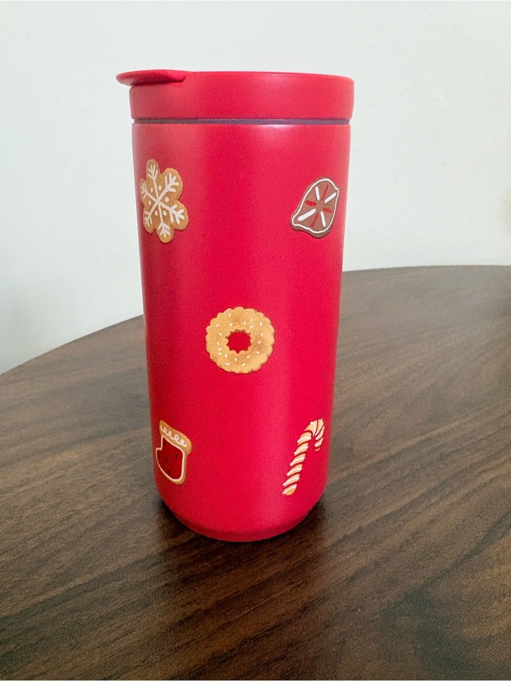 Starbucks Red Holiday Travel Tumbler with Festive Cookie Stickers